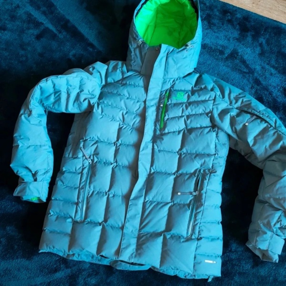 Blue and Green Puffer Jacket